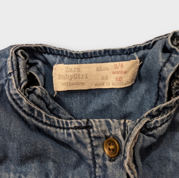 3-6 Months Zara Baby Girl Denim with Plaid Bottom Dress Style Top - Picture 3 of 4